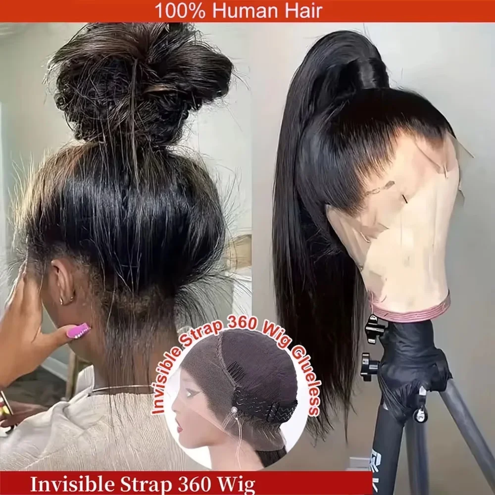 360 Lace Front Wigs Human Hair Straight 40 Inch HD Lace Frontal Wig 360 Invisible Strap Human Hair Wigs Drawstring Straight Hair