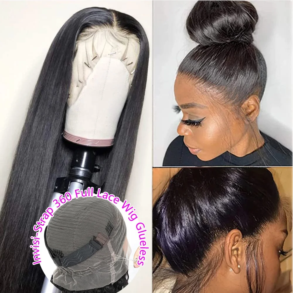 360 Lace Front Wigs Human Hair Straight 40 Inch HD Lace Frontal Wig 360 Invisible Strap Human Hair Wigs Drawstring Straight Hair