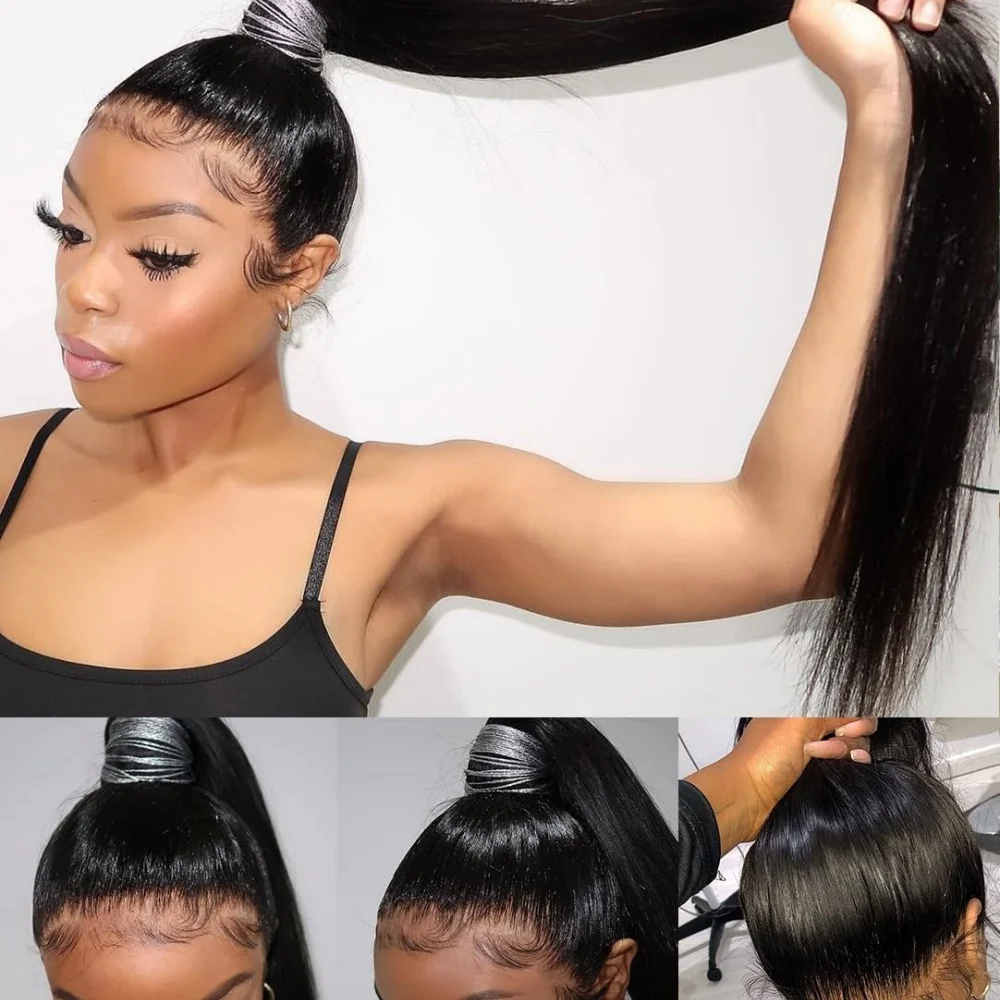 360 Lace Front Wigs Human Hair Straight 40 Inch HD Lace Frontal Wig 360 Invisible Strap Human Hair Wigs Drawstring Straight Hair