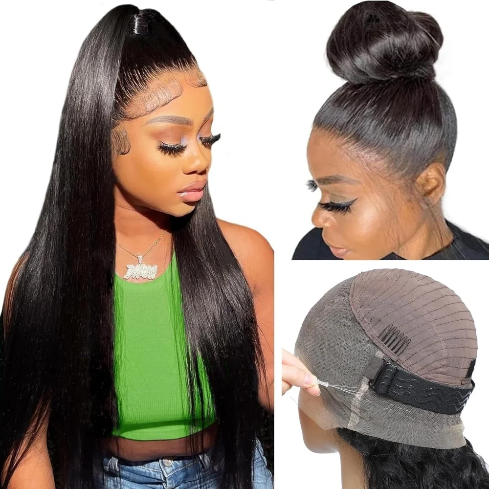 360 Lace Front Wigs Human Hair Straight 40 Inch HD Lace Frontal Wig 360 Invisible Strap Human Hair Wigs Drawstring Straight Hair