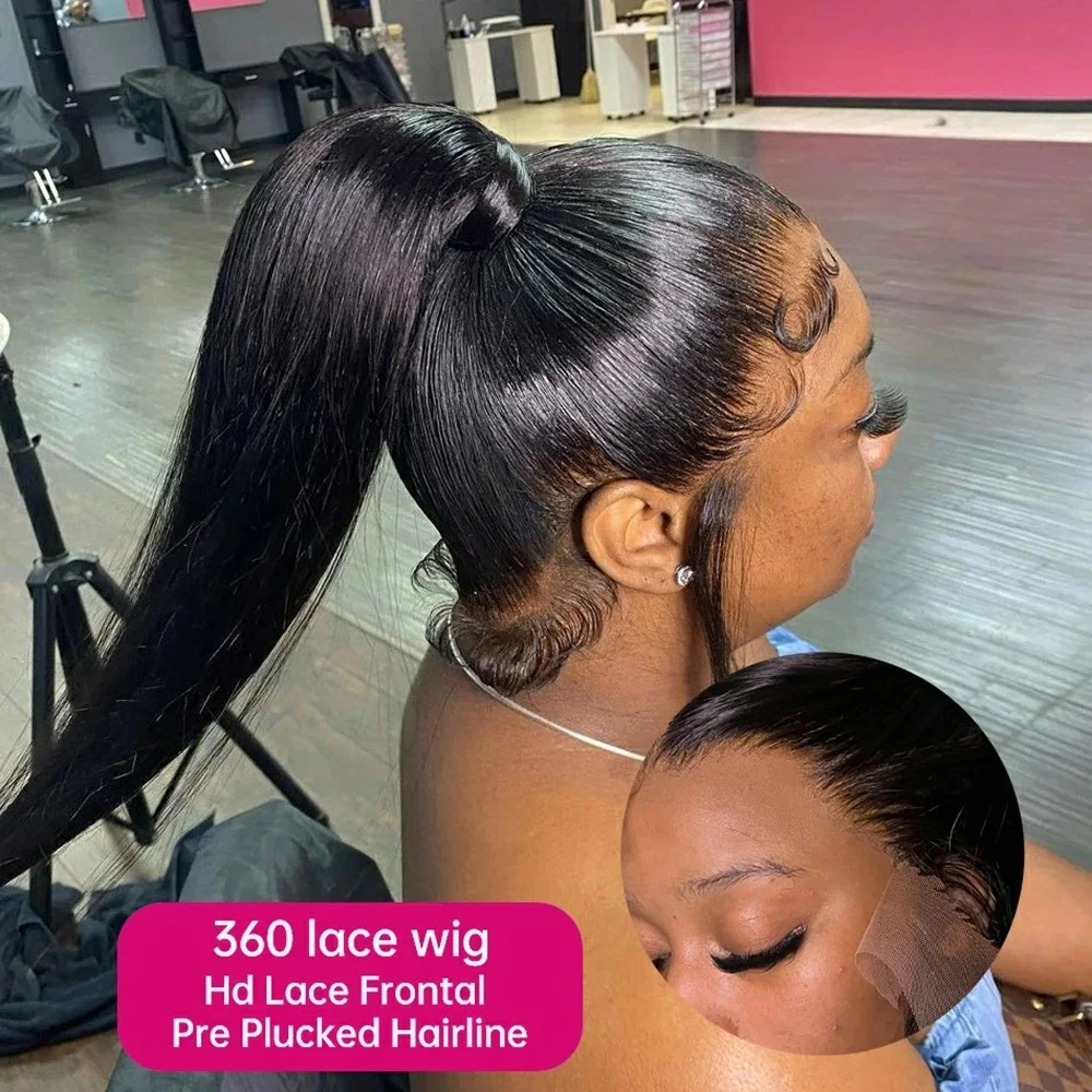 360 Lace Front Wigs Human Hair Straight 40 Inch HD Lace Frontal Wig 360 Invisible Strap Human Hair Wigs Drawstring Straight Hair