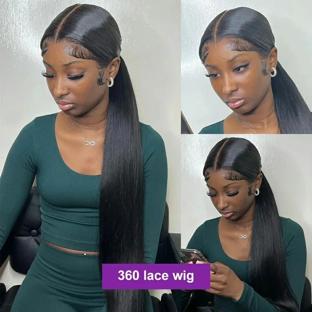 360 Lace Front Wigs Human Hair Straight 40 Inch HD Lace Frontal Wig 360 Invisible Strap Human Hair Wigs Drawstring Straight Hair