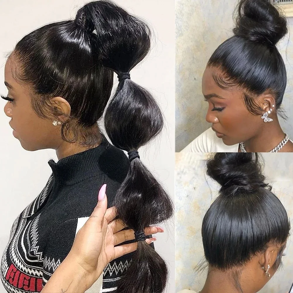 360 Lace Front Wigs Human Hair Straight 40 Inch HD Lace Frontal Wig 360 Invisible Strap Human Hair Wigs Drawstring Straight Hair