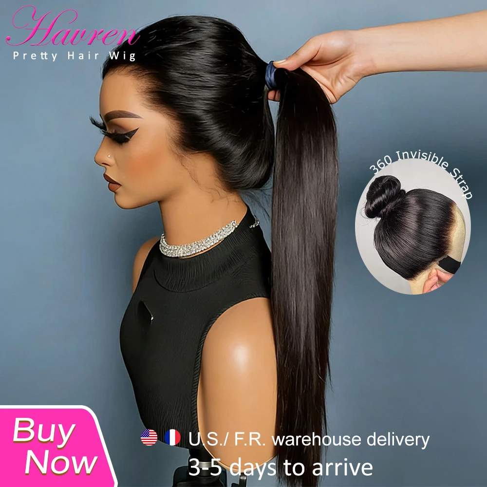 360 Lace Front Wigs Human Hair Straight 40 Inch HD Lace Frontal Wig 360 Invisible Strap Human Hair Wigs Drawstring Straight Hair