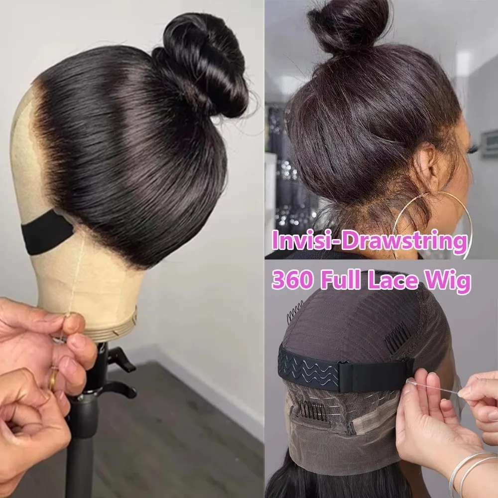 360 Lace Front Wigs Human Hair Straight 40 Inch HD Lace Frontal Wig 360 Invisible Strap Human Hair Wigs Drawstring Straight Hair
