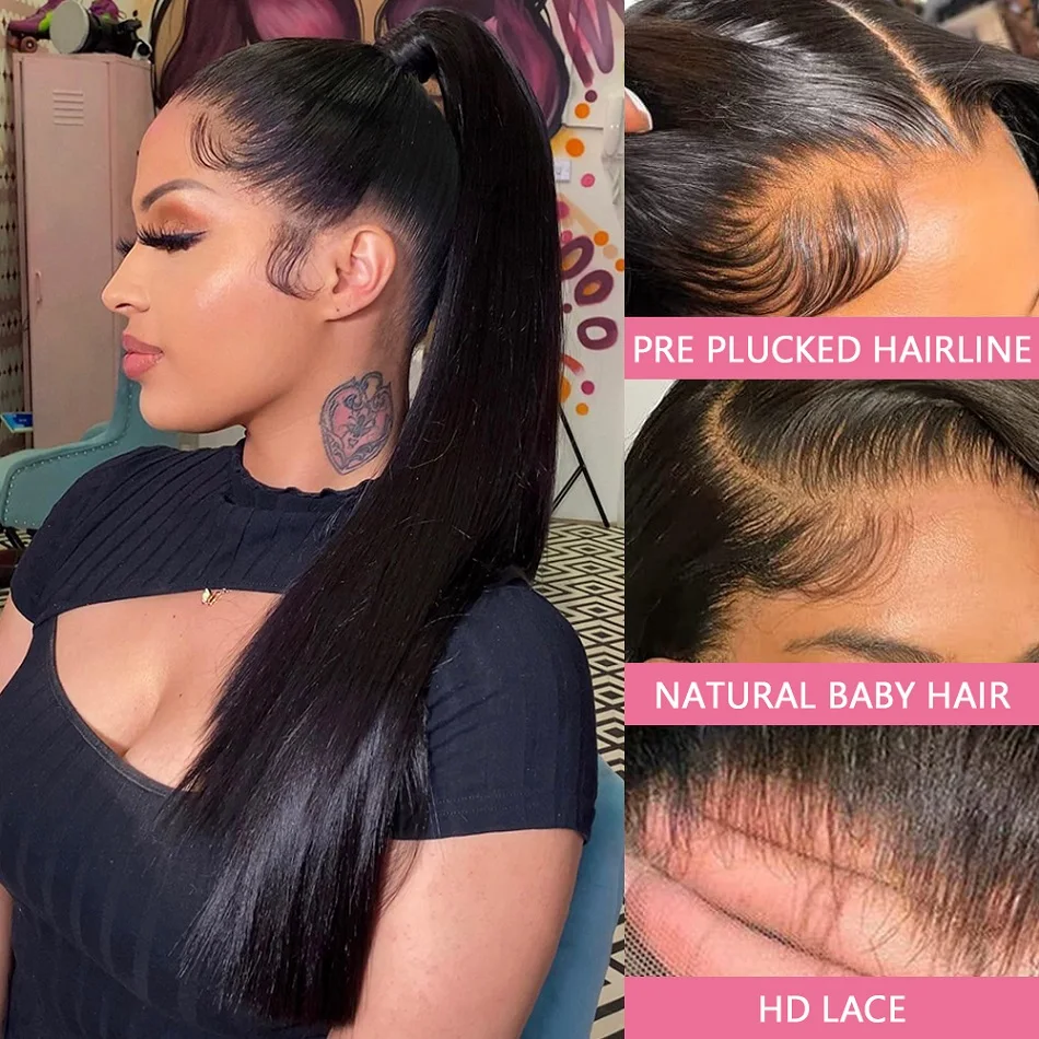 Full 360 HD Lace Frontal Human Hair Wigs PrePlucked For Women Brazilian Bone Straight 13x6 Transparent Lace Front Human Hair Wig