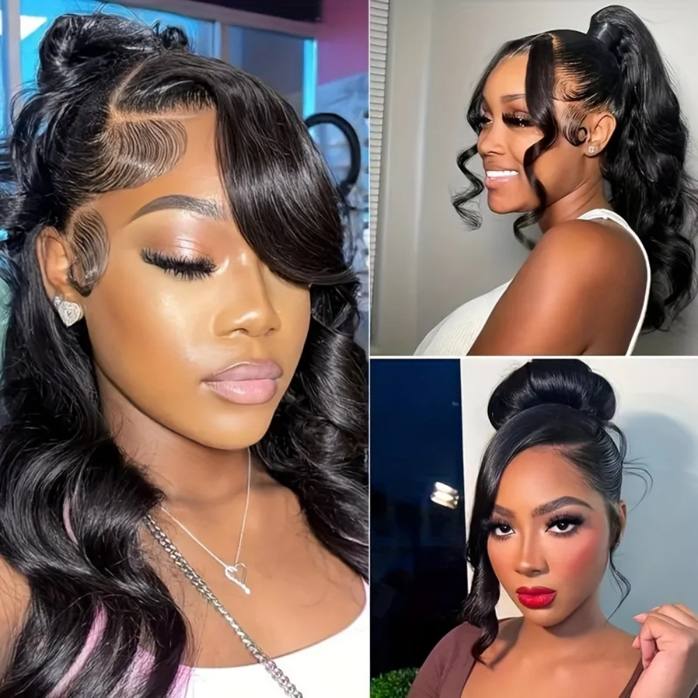 360 HD Lace Front Wig Human Hair 250% Density Body Wave Transparent Lace Frontal Wig Pre-Plucked Hair Full Hairline Natural Wigs