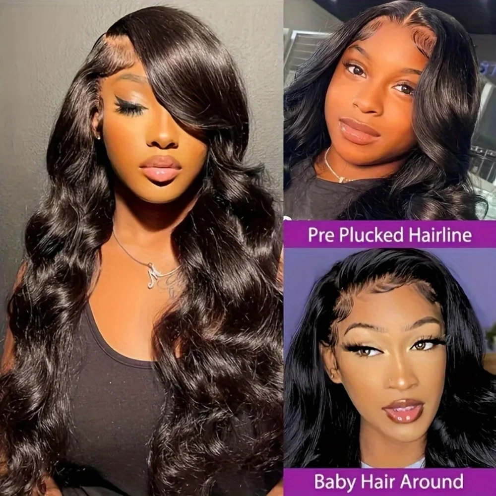 360 HD Lace Front Wig Human Hair 250% Density Body Wave Transparent Lace Frontal Wig Pre-Plucked Hair Full Hairline Natural Wigs