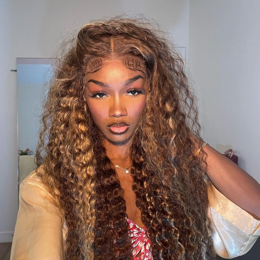 Curly 360 Full Lace Glueless Wig Human Hair Invisible Drawstring 13x6 Hd Lace P4/27 Highlight Deep Wave Frontal Wigs For Women