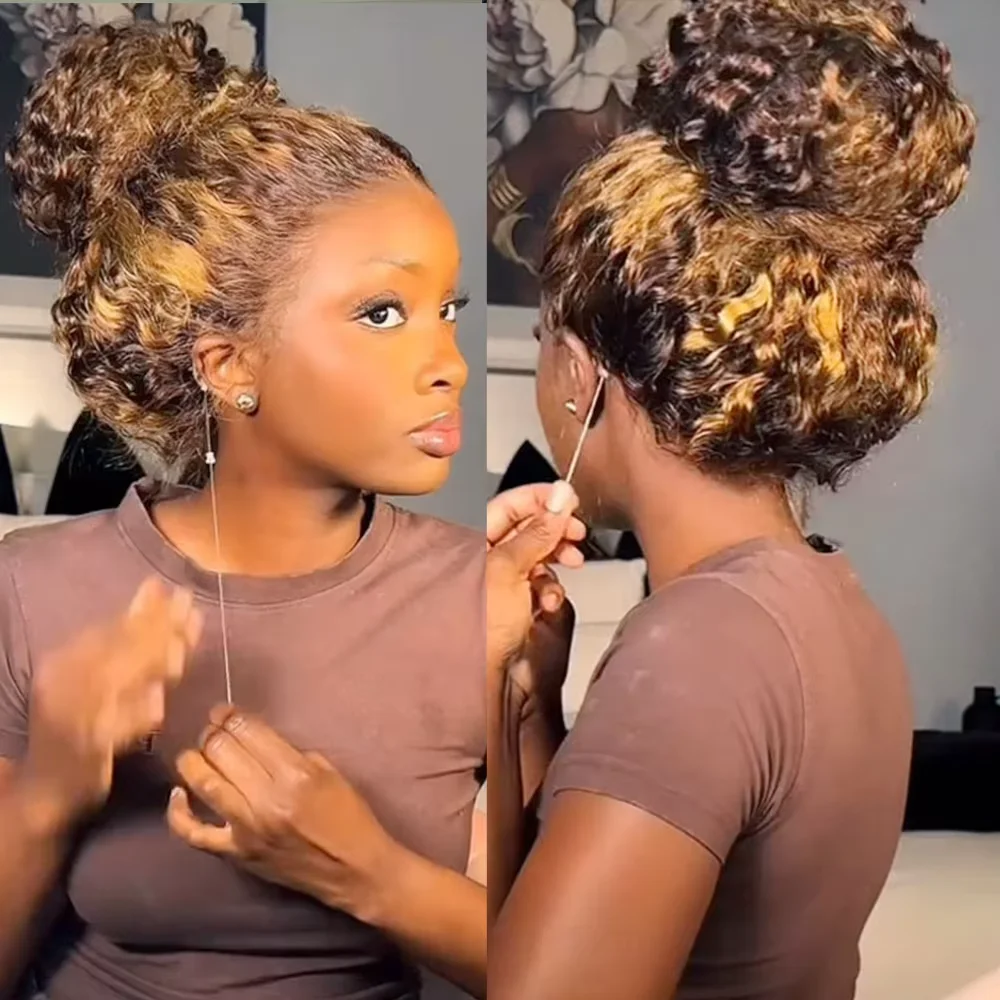 Curly 360 Full Lace Glueless Wig Human Hair Invisible Drawstring 13x6 Hd Lace P4/27 Highlight Deep Wave Frontal Wigs For Women