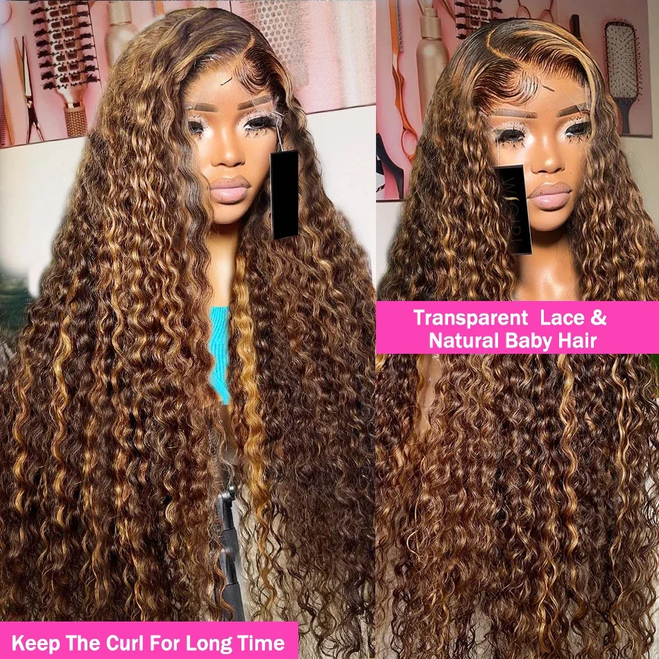 Curly 360 Full Lace Glueless Wig Human Hair Invisible Drawstring 13x6 Hd Lace P4/27 Highlight Deep Wave Frontal Wigs For Women