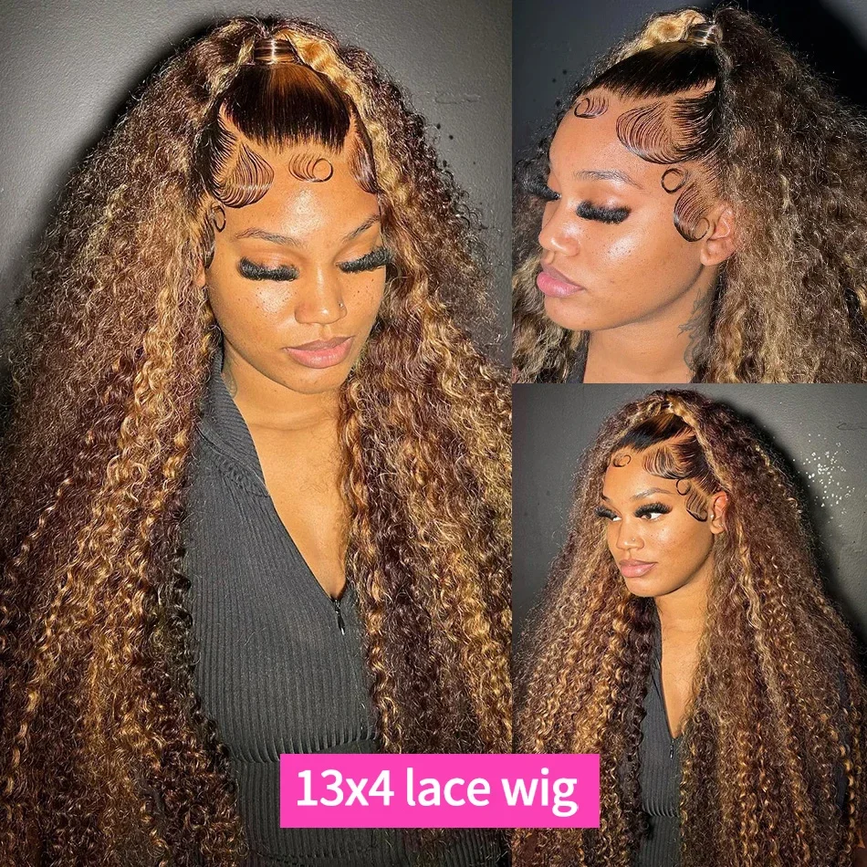 Curly 360 Full Lace Glueless Wig Human Hair Invisible Drawstring 13x6 Hd Lace P4/27 Highlight Deep Wave Frontal Wigs For Women