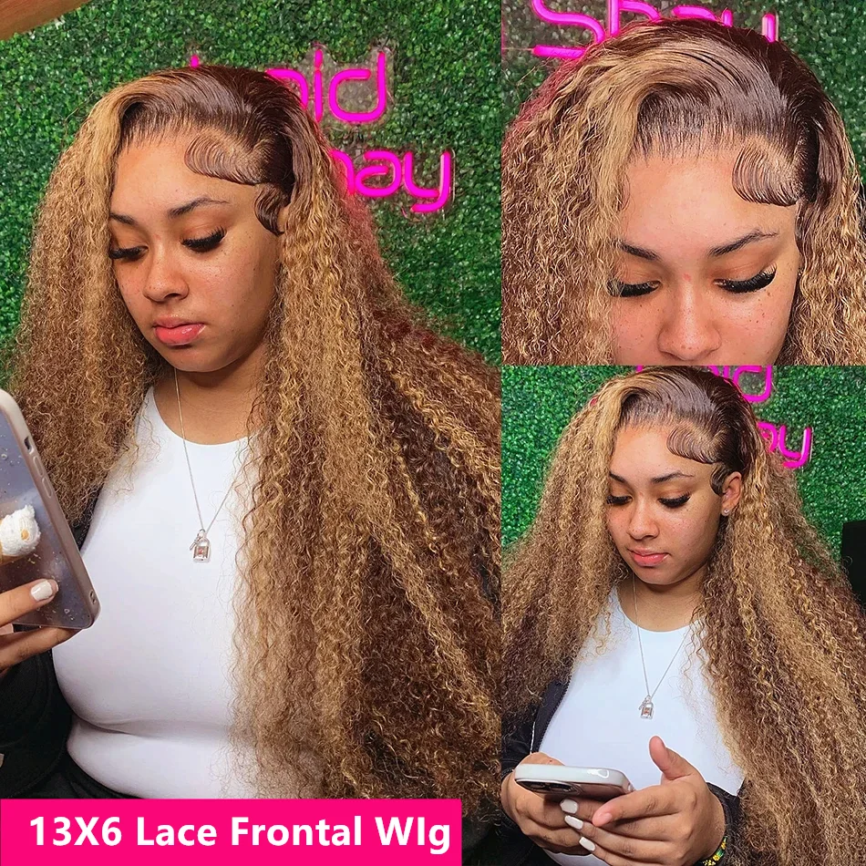 Curly 360 Full Lace Glueless Wig Human Hair Invisible Drawstring 13x6 Hd Lace P4/27 Highlight Deep Wave Frontal Wigs For Women