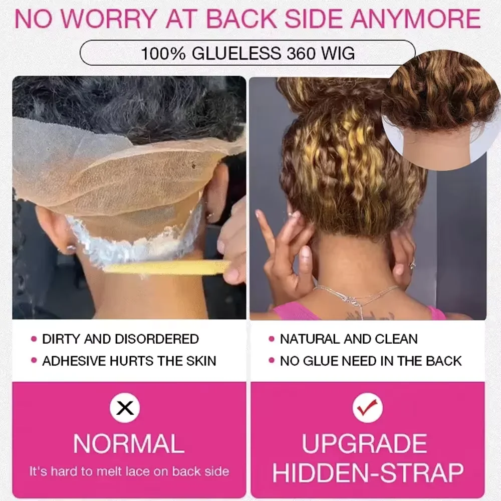 Curly 360 Full Lace Glueless Wig Human Hair Invisible Drawstring 13x6 Hd Lace P4/27 Highlight Deep Wave Frontal Wigs For Women