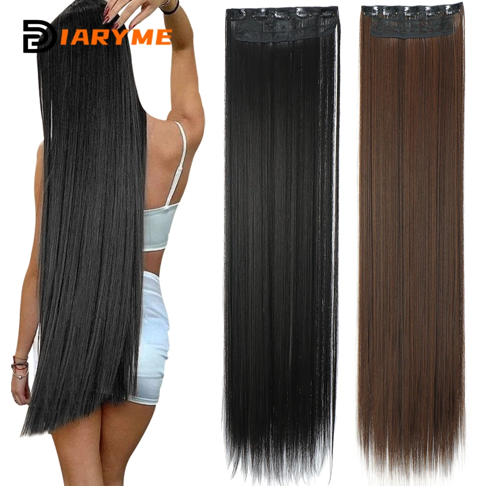 Extra long Straight Synthetic Clip in Hair Extensions 20/24/28/32/38inch Hair Extensions For Women Heat Resistant Fibre Black Go