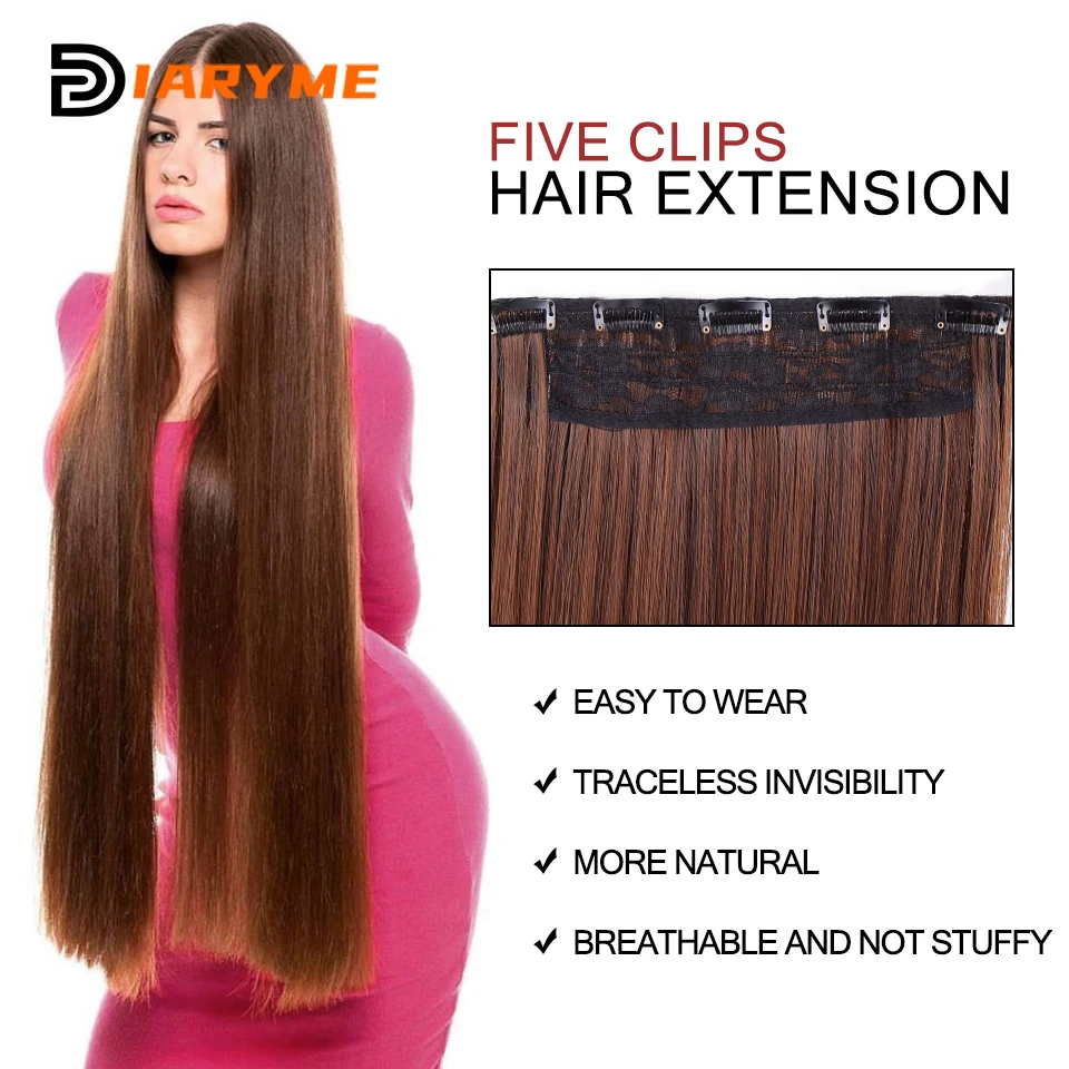 Extra long Straight Synthetic Clip in Hair Extensions 20/24/28/32/38inch Hair Extensions For Women Heat Resistant Fibre Black Go