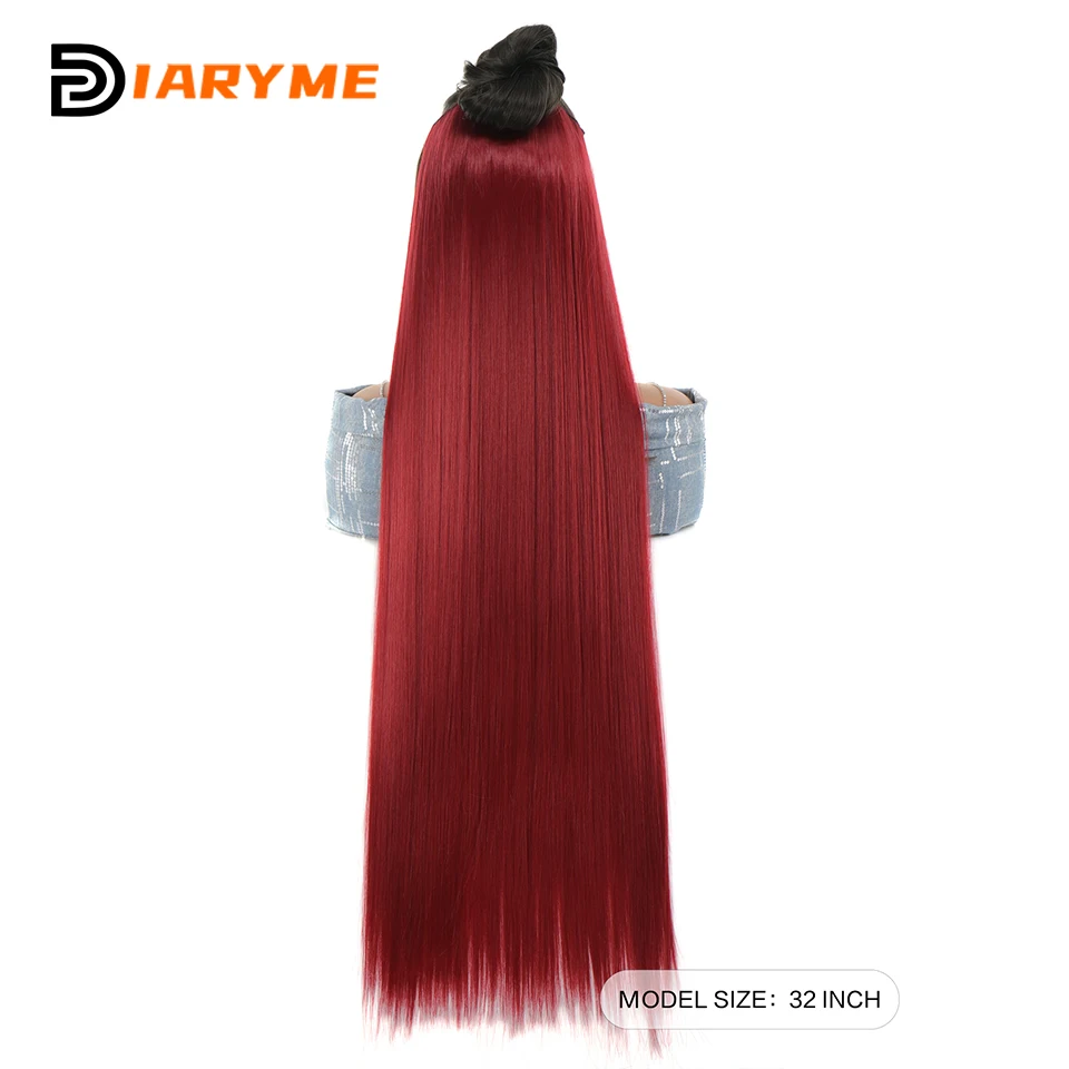 Extra long Straight Synthetic Clip in Hair Extensions 20/24/28/32/38inch Hair Extensions For Women Heat Resistant Fibre Black Go