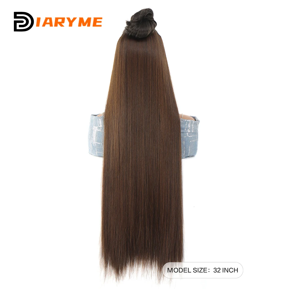 Extra long Straight Synthetic Clip in Hair Extensions 20/24/28/32/38inch Hair Extensions For Women Heat Resistant Fibre Black Go
