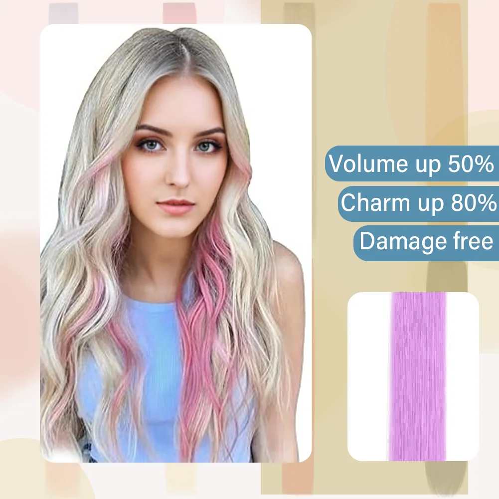 10PCS/Pack Colored Party Highlights Clip in Hair Extensions for Girls 22 Inches Omber colors Straight Hair Synthetic Hairpieces 10PCS/Pack Colored Party Highlights Clip in Hair Extensions for Girls 22 Inches Omber colors Straight Hair Synthetic Hairpieces
