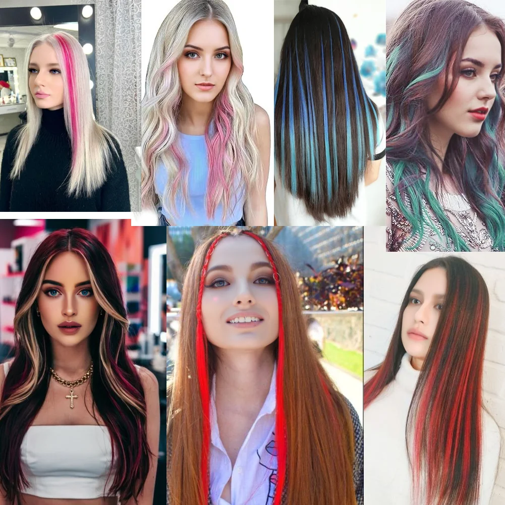 10PCS/Pack Colored Party Highlights Clip in Hair Extensions for Girls 22 Inches Omber colors Straight Hair Synthetic Hairpieces 10PCS/Pack Colored Party Highlights Clip in Hair Extensions for Girls 22 Inches Omber colors Straight Hair Synthetic Hairpieces