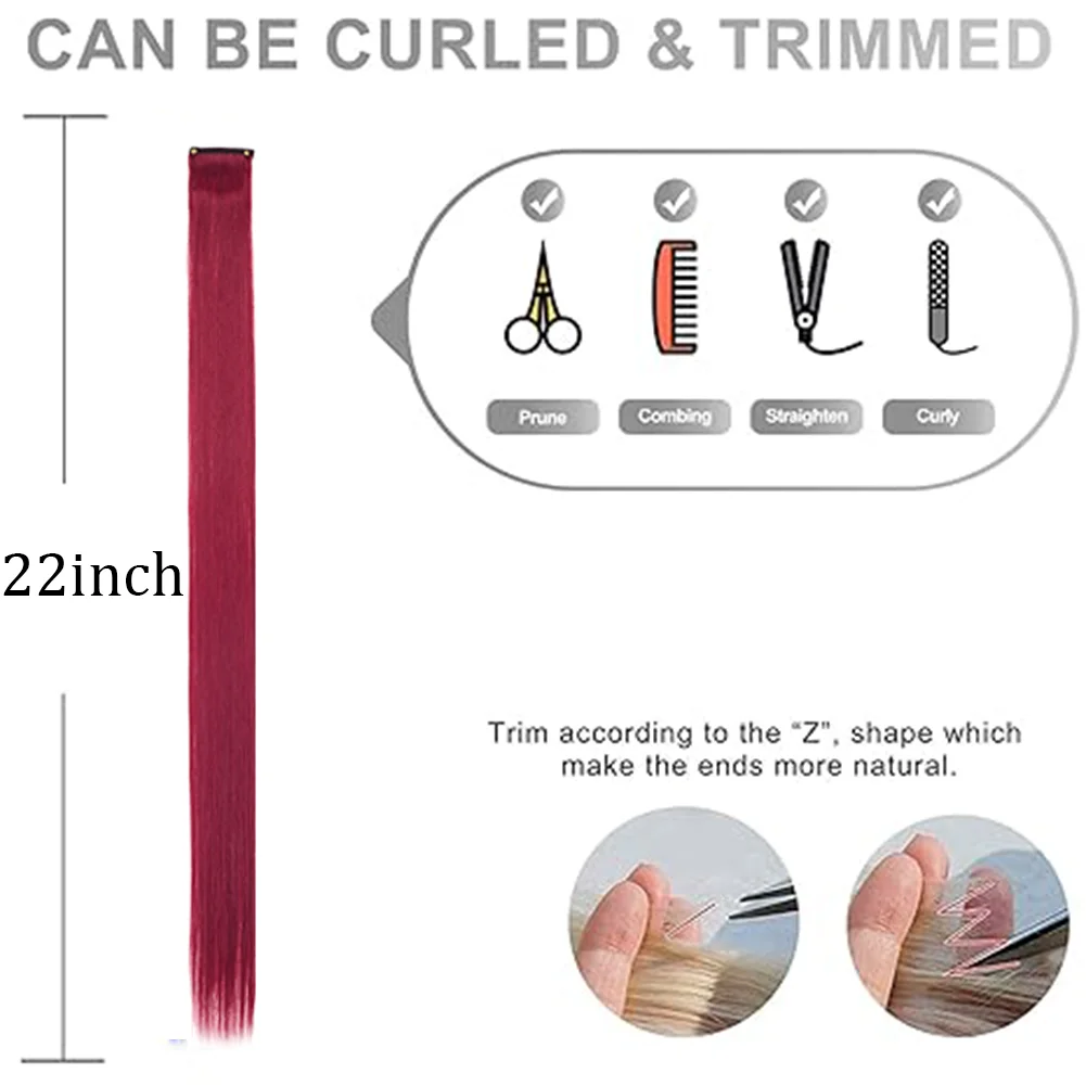 10PCS/Pack Colored Party Highlights Clip in Hair Extensions for Girls 22 Inches Omber colors Straight Hair Synthetic Hairpieces 10PCS/Pack Colored Party Highlights Clip in Hair Extensions for Girls 22 Inches Omber colors Straight Hair Synthetic Hairpieces