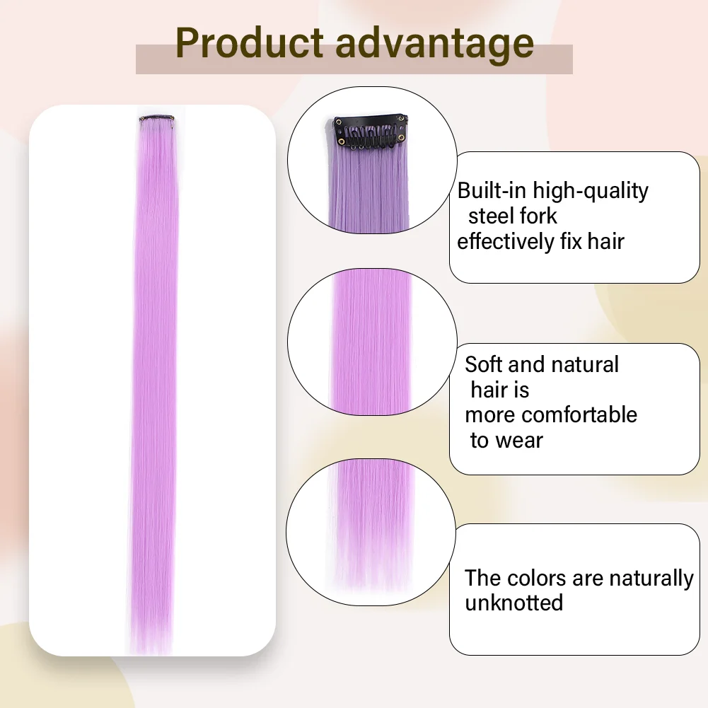 10PCS/Pack Colored Party Highlights Clip in Hair Extensions for Girls 22 Inches Omber colors Straight Hair Synthetic Hairpieces 10PCS/Pack Colored Party Highlights Clip in Hair Extensions for Girls 22 Inches Omber colors Straight Hair Synthetic Hairpieces