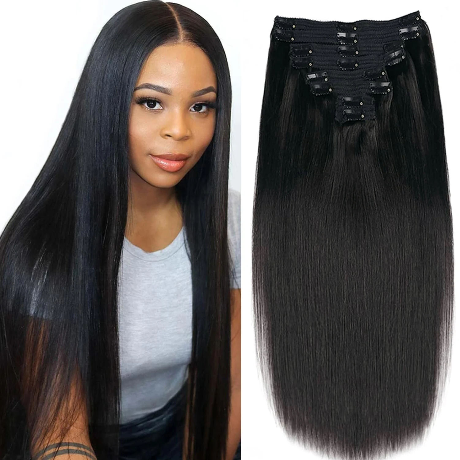 Straight Clip In Extensions Human Hair Brazilian Clip In Natural Black Color Clip Ins Remy Hair For Women Clip in Extension 120G Straight Clip In Extensions Human Hair Brazilian Clip In Natural Black Color Clip Ins Remy Hair For Women Clip in Extension 120G