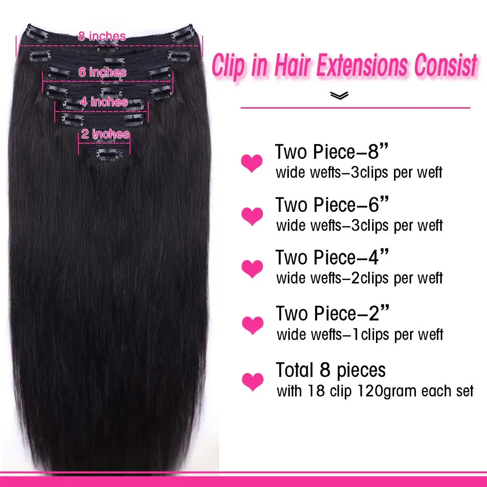 Straight Clip In Extensions Human Hair Brazilian Clip In Natural Black Color Clip Ins Remy Hair For Women Clip in Extension 120G Straight Clip In Extensions Human Hair Brazilian Clip In Natural Black Color Clip Ins Remy Hair For Women Clip in Extension 120G