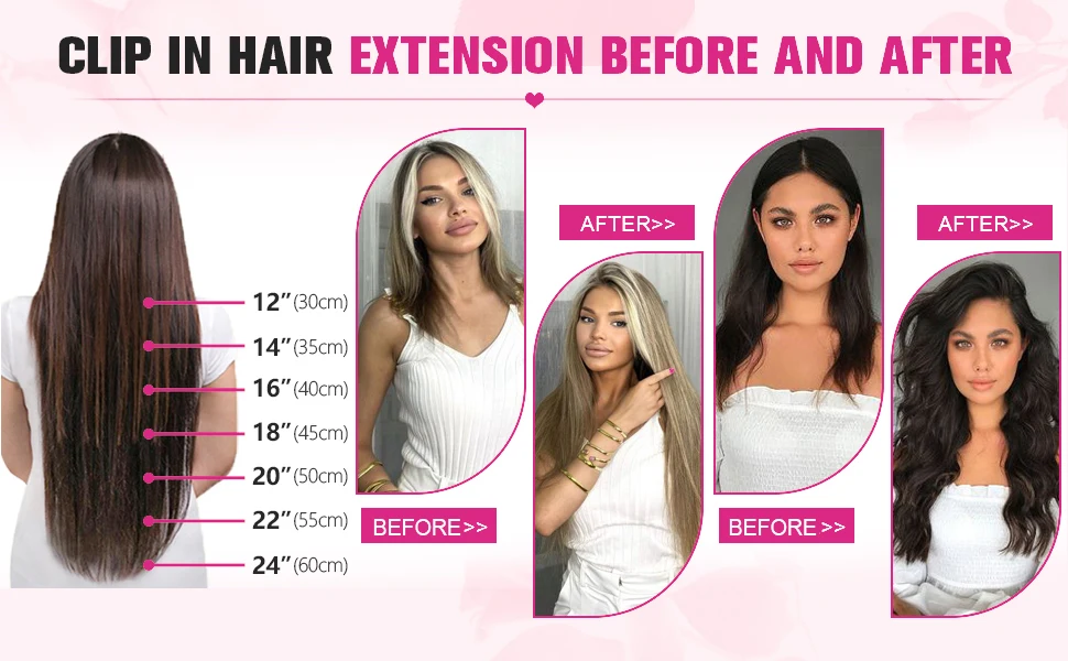 Clip Ins Straight Seamless Brazilian Human Hair Extensions Natural Color Invisible Clip In Hair Extension 16-26 Inches For Women