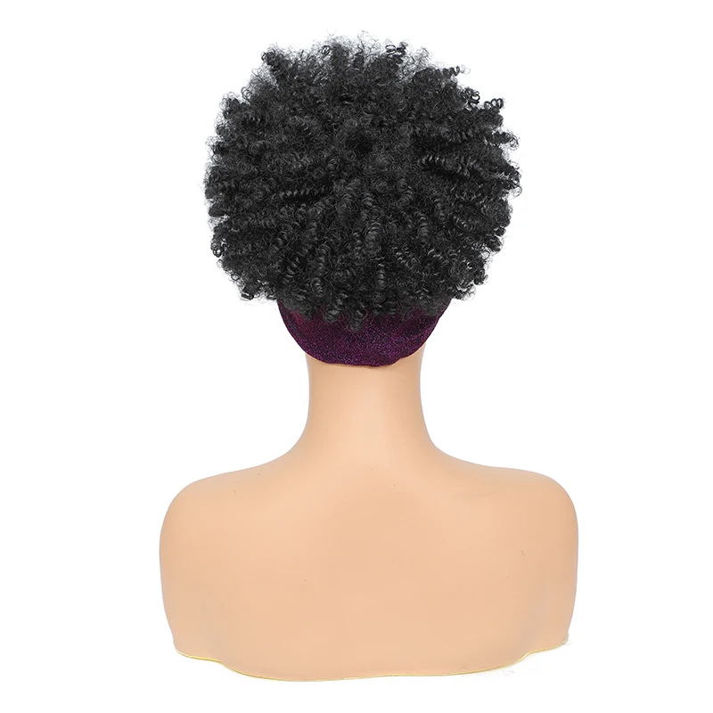 Ombre Headband Wig Short Afro Kinky Curly Headband Wig with Bangs for Women Natural Synthetic Curly Wigs with Head Wrap