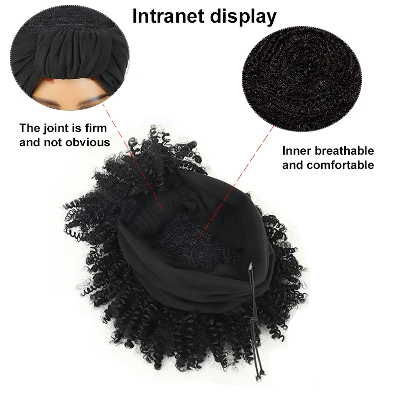 Ombre Headband Wig Short Afro Kinky Curly Headband Wig with Bangs for Women Natural Synthetic Curly Wigs with Head Wrap