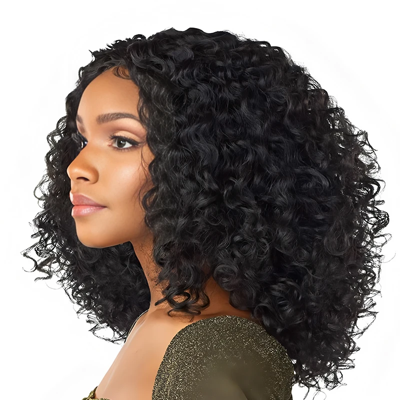 Elegant curly afro wig, 12 inches, 150% density long curly synthetic wig, high temperature fibers for daily wear