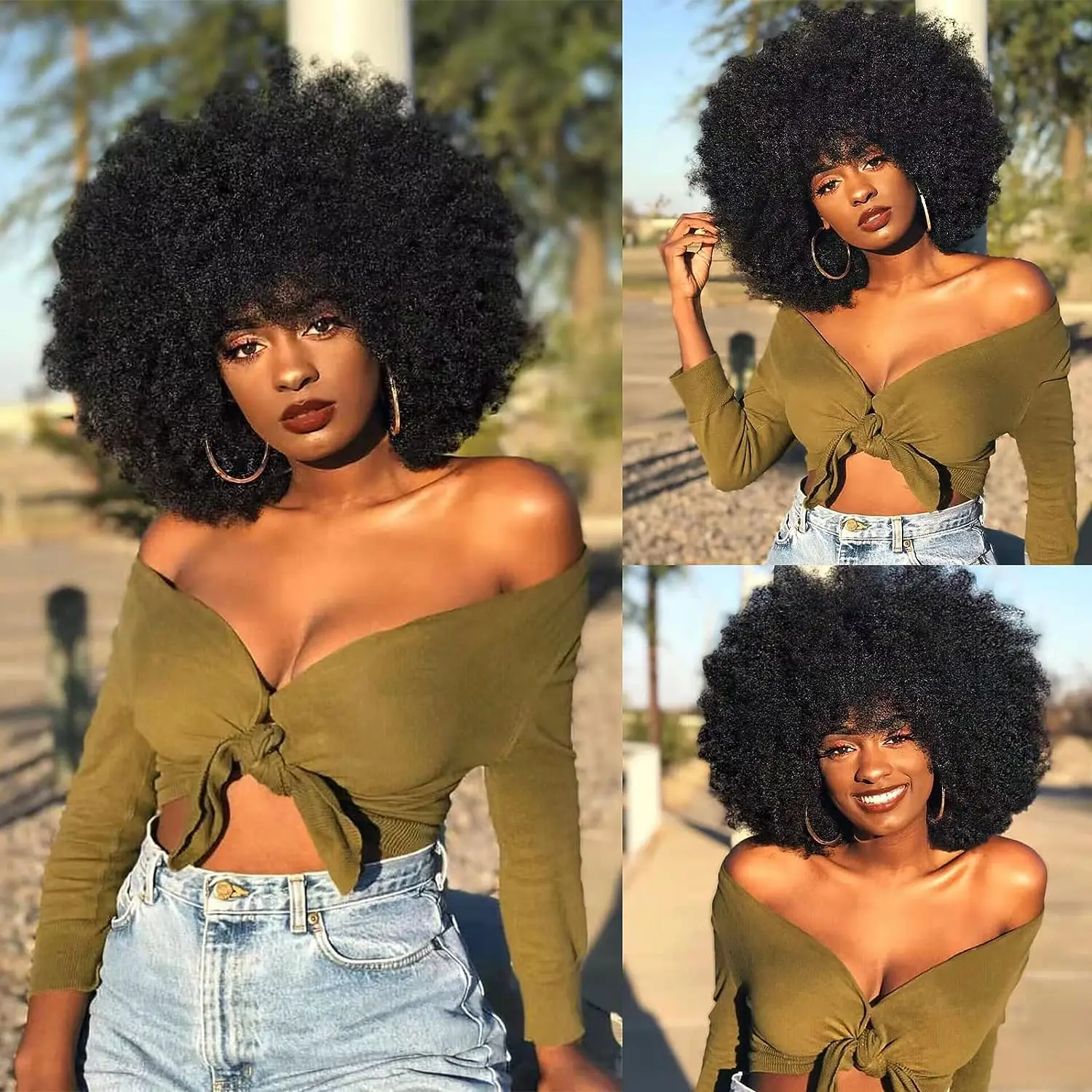 Afro Kinky Curly Short Human Hair Wigs With Thick Bangs Fluffy Natural Bob Wig Glueless Brazilian Full Machine Made Wigs On Sale
