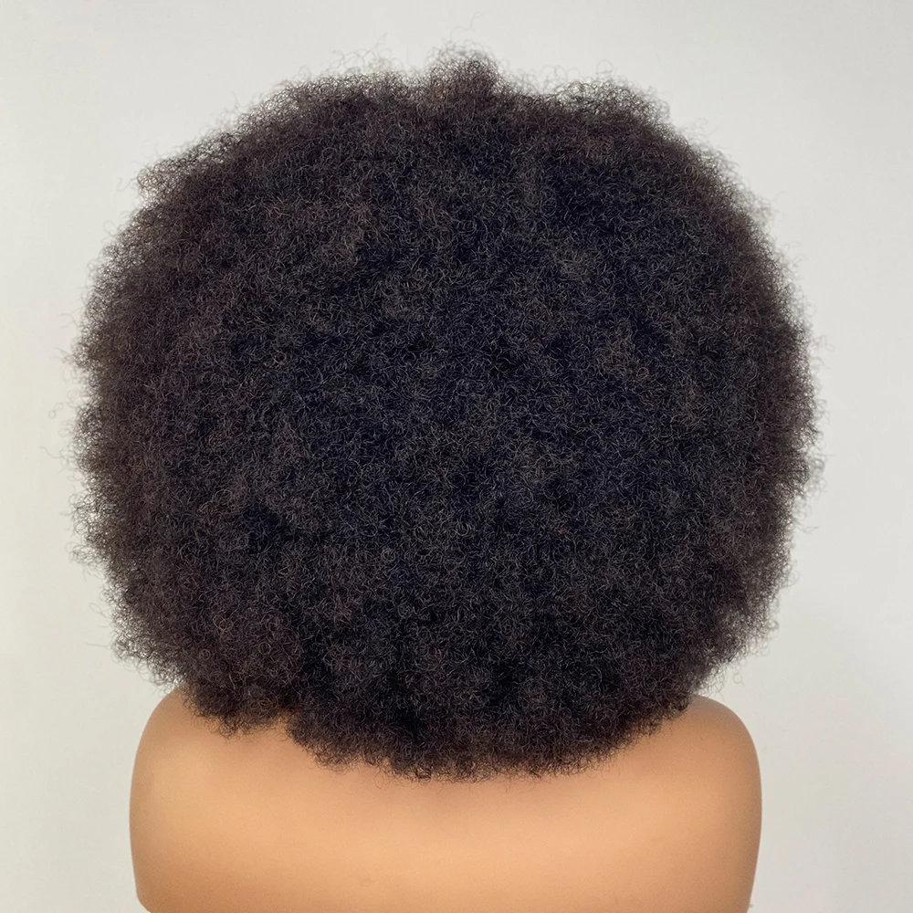 Afro Kinky Curly Short Human Hair Wigs With Thick Bangs Fluffy Natural Bob Wig Glueless Brazilian Full Machine Made Wigs On Sale