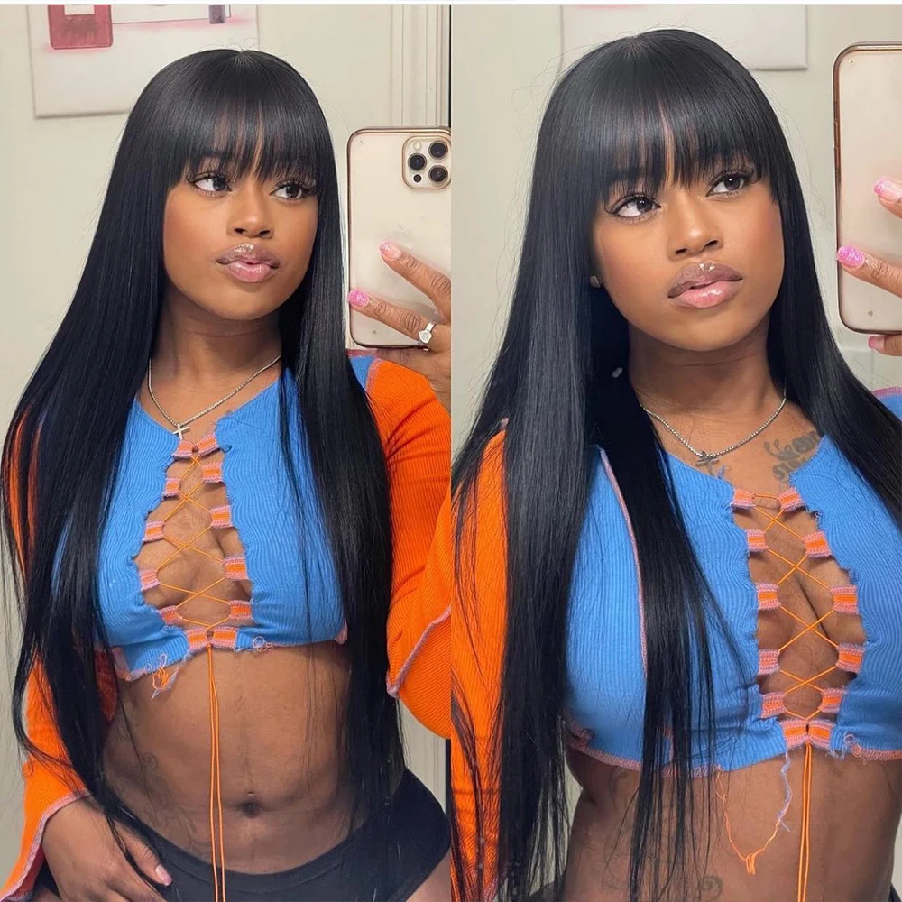 3x1 Middle Part Lace Wig Bone Straight Human Hair Wig With Bangs Cheap Wigs Full Machine Made Fringe Glueless Wigs for Women 3x1 Middle Part Lace Wig Bone Straight Human Hair Wig With Bangs Cheap Wigs Full Machine Made Fringe Glueless Wigs for Women