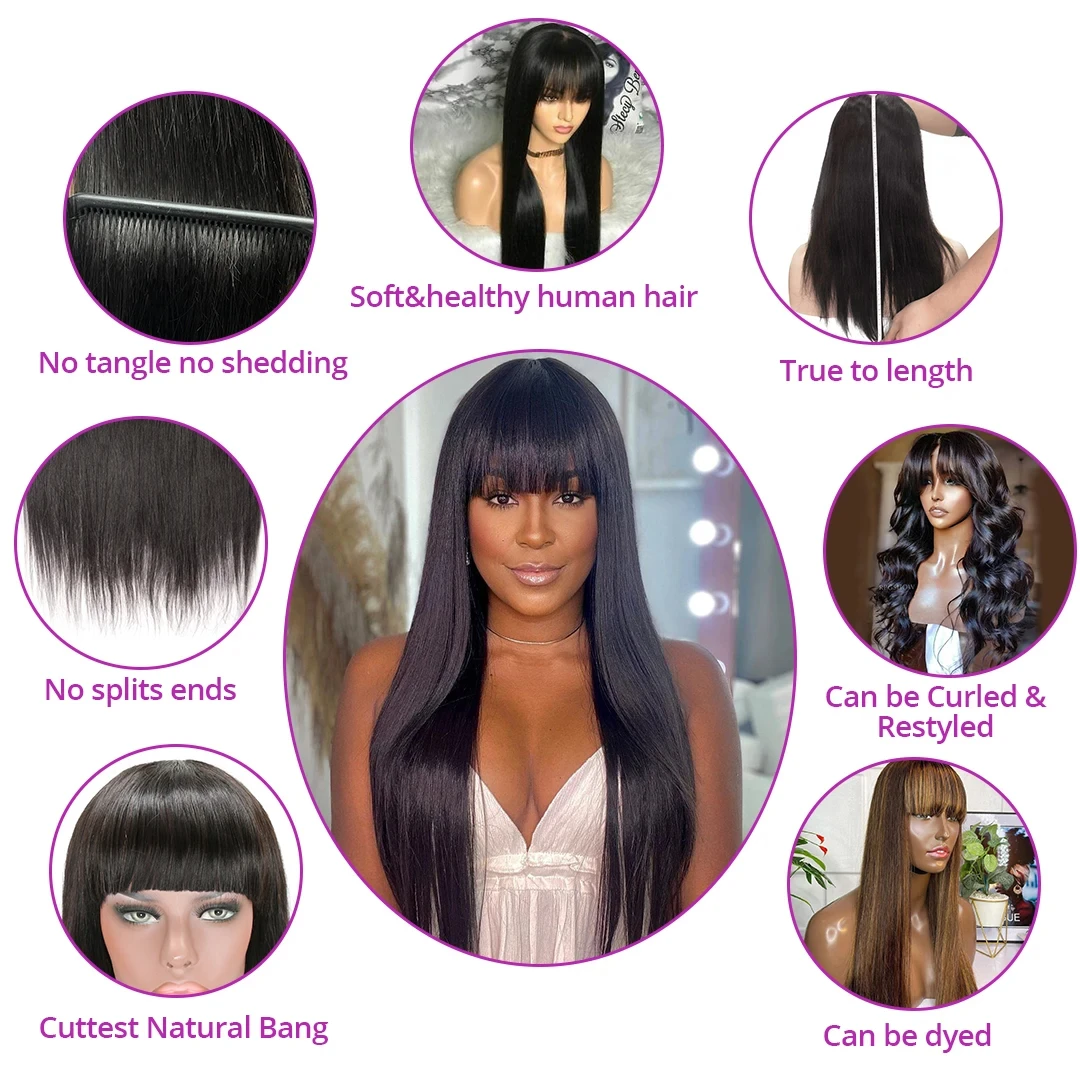 3x1 Middle Part Lace Wig Bone Straight Human Hair Wig With Bangs Cheap Wigs Full Machine Made Fringe Glueless Wigs for Women 3x1 Middle Part Lace Wig Bone Straight Human Hair Wig With Bangs Cheap Wigs Full Machine Made Fringe Glueless Wigs for Women