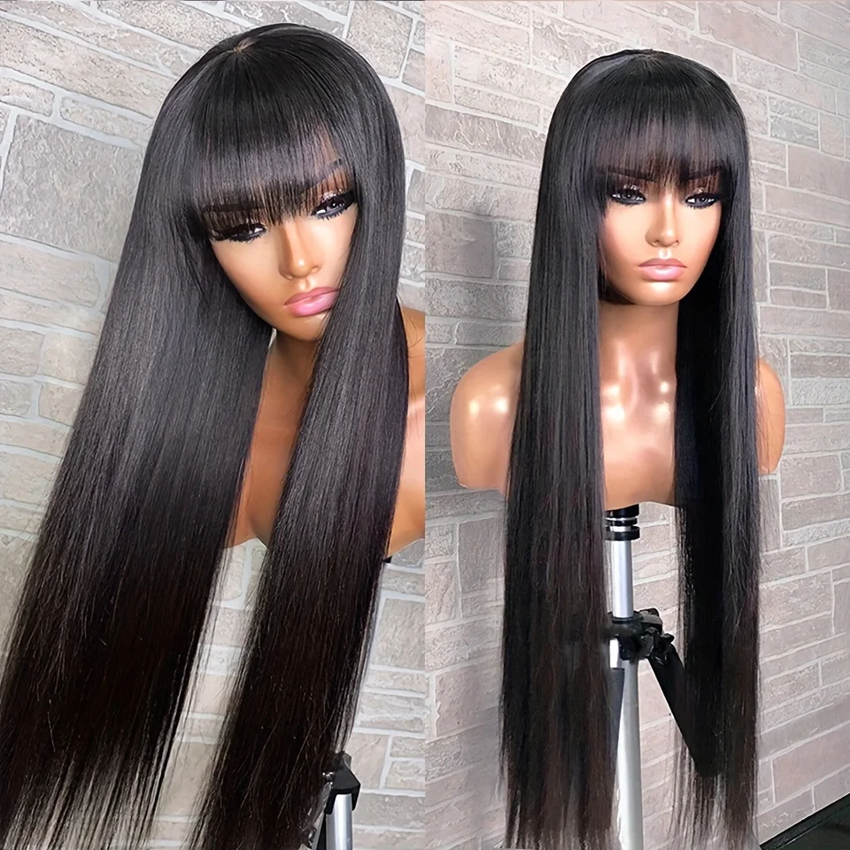 3x1 Middle Part Lace Wig Bone Straight Human Hair Wig With Bangs Cheap Wigs Full Machine Made Fringe Glueless Wigs for Women 3x1 Middle Part Lace Wig Bone Straight Human Hair Wig With Bangs Cheap Wigs Full Machine Made Fringe Glueless Wigs for Women