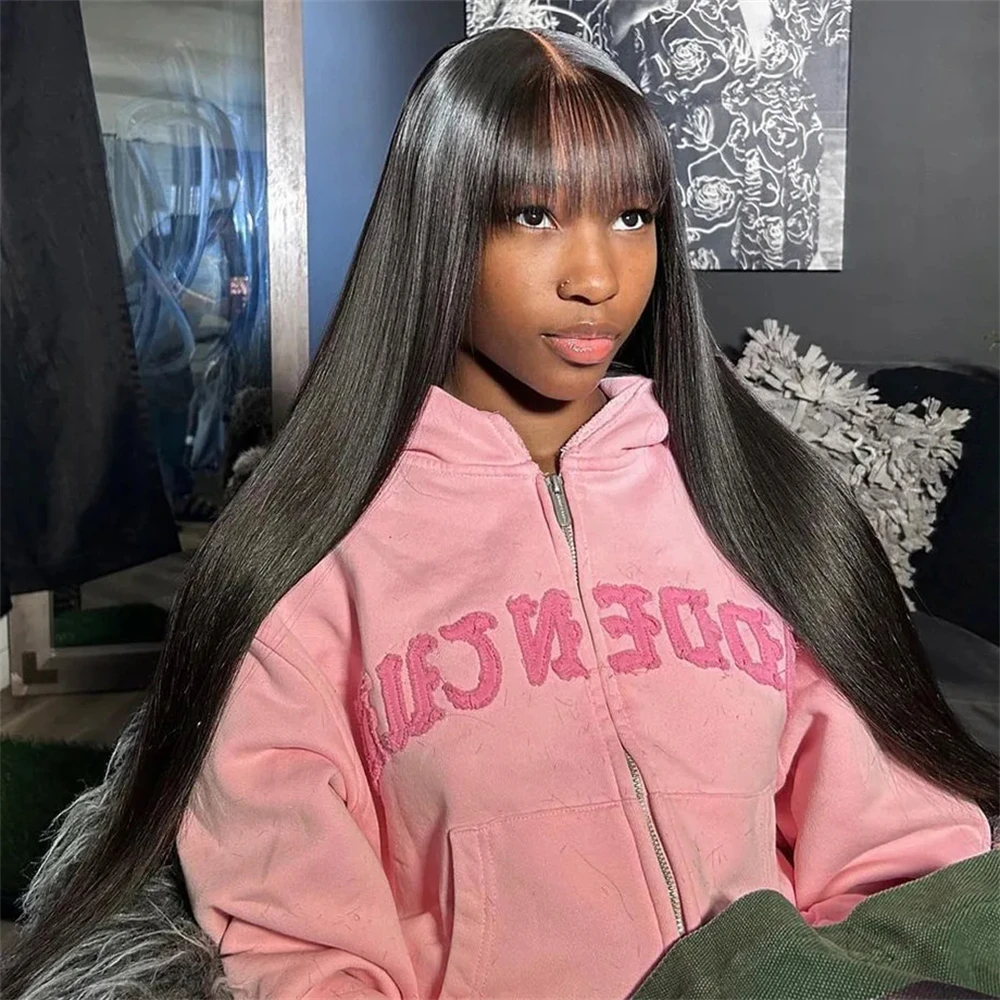 3x1 Middle Part Lace Wig Bone Straight Human Hair Wig With Bangs Cheap Wigs Full Machine Made Fringe Glueless Wigs for Women 3x1 Middle Part Lace Wig Bone Straight Human Hair Wig With Bangs Cheap Wigs Full Machine Made Fringe Glueless Wigs for Women