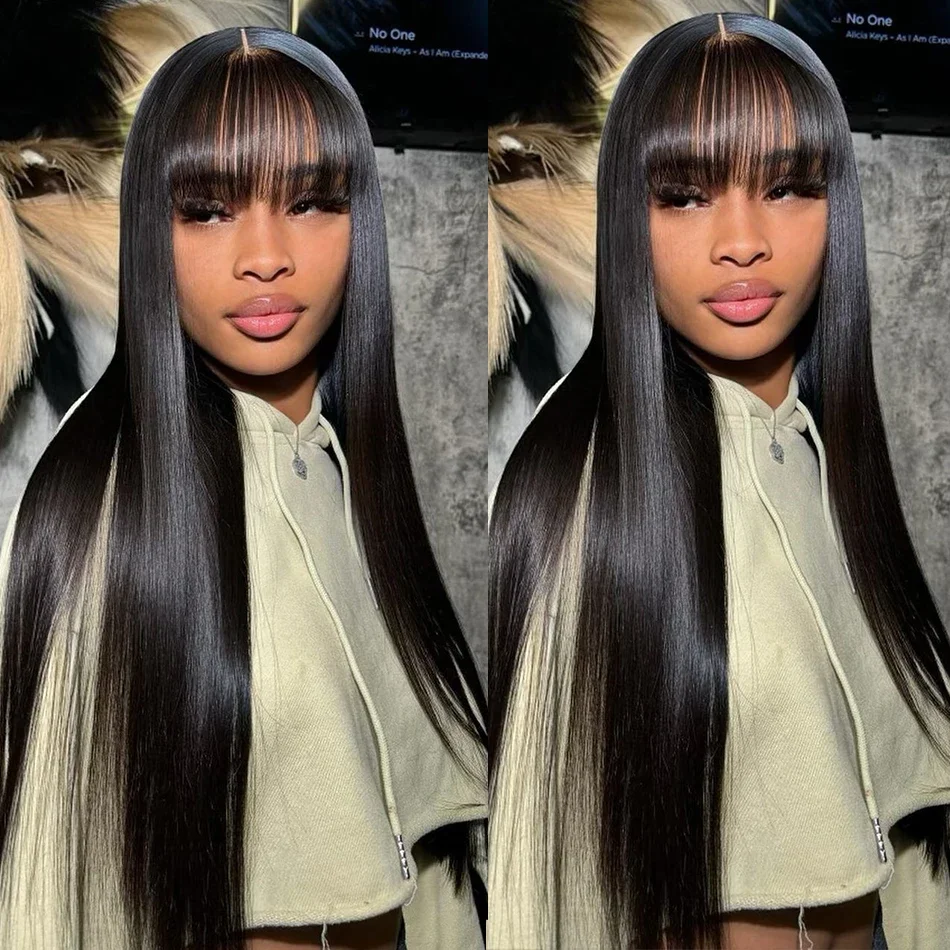 3x1 Middle Part Lace Wig Bone Straight Human Hair Wig With Bangs Cheap Wigs Full Machine Made Fringe Glueless Wigs for Women 3x1 Middle Part Lace Wig Bone Straight Human Hair Wig With Bangs Cheap Wigs Full Machine Made Fringe Glueless Wigs for Women