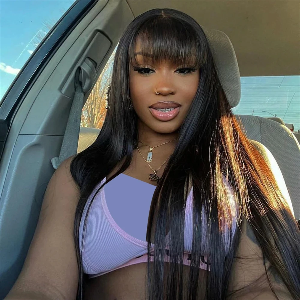 3x1 Middle Part Lace Wig Bone Straight Human Hair Wig With Bangs Cheap Wigs Full Machine Made Fringe Glueless Wigs for Women 3x1 Middle Part Lace Wig Bone Straight Human Hair Wig With Bangs Cheap Wigs Full Machine Made Fringe Glueless Wigs for Women