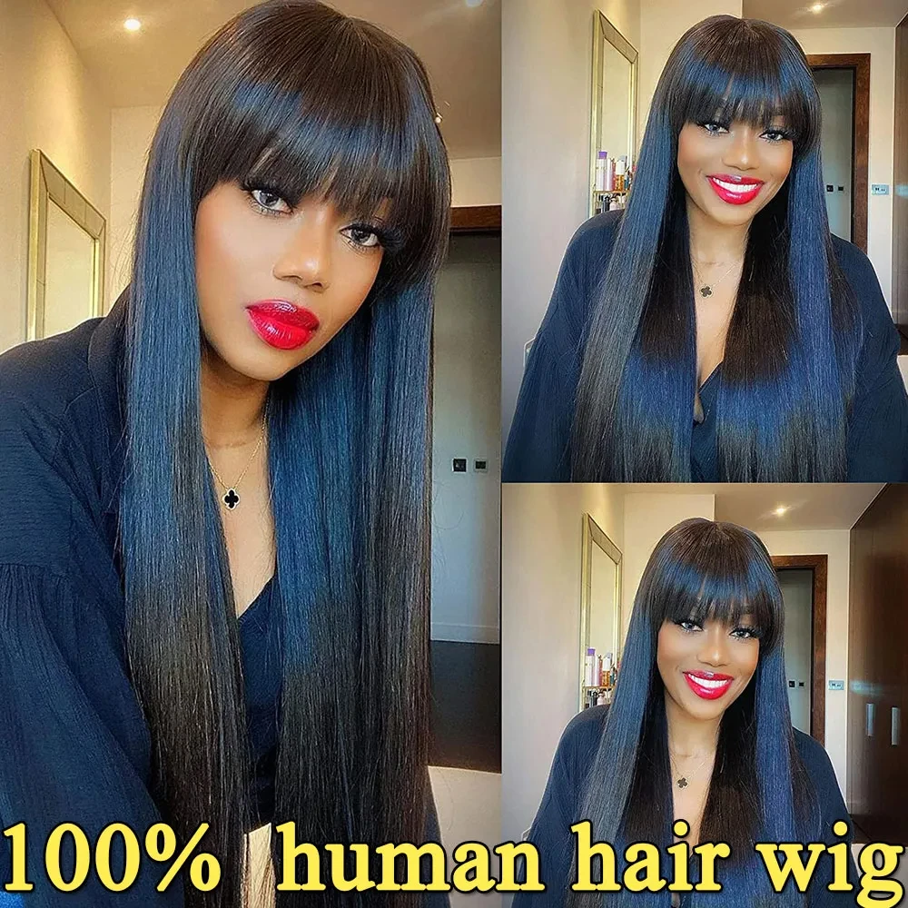 3x1 Middle Part Lace Wig Bone Straight Human Hair Wig With Bangs Cheap Wigs Full Machine Made Fringe Glueless Wigs for Women 3x1 Middle Part Lace Wig Bone Straight Human Hair Wig With Bangs Cheap Wigs Full Machine Made Fringe Glueless Wigs for Women