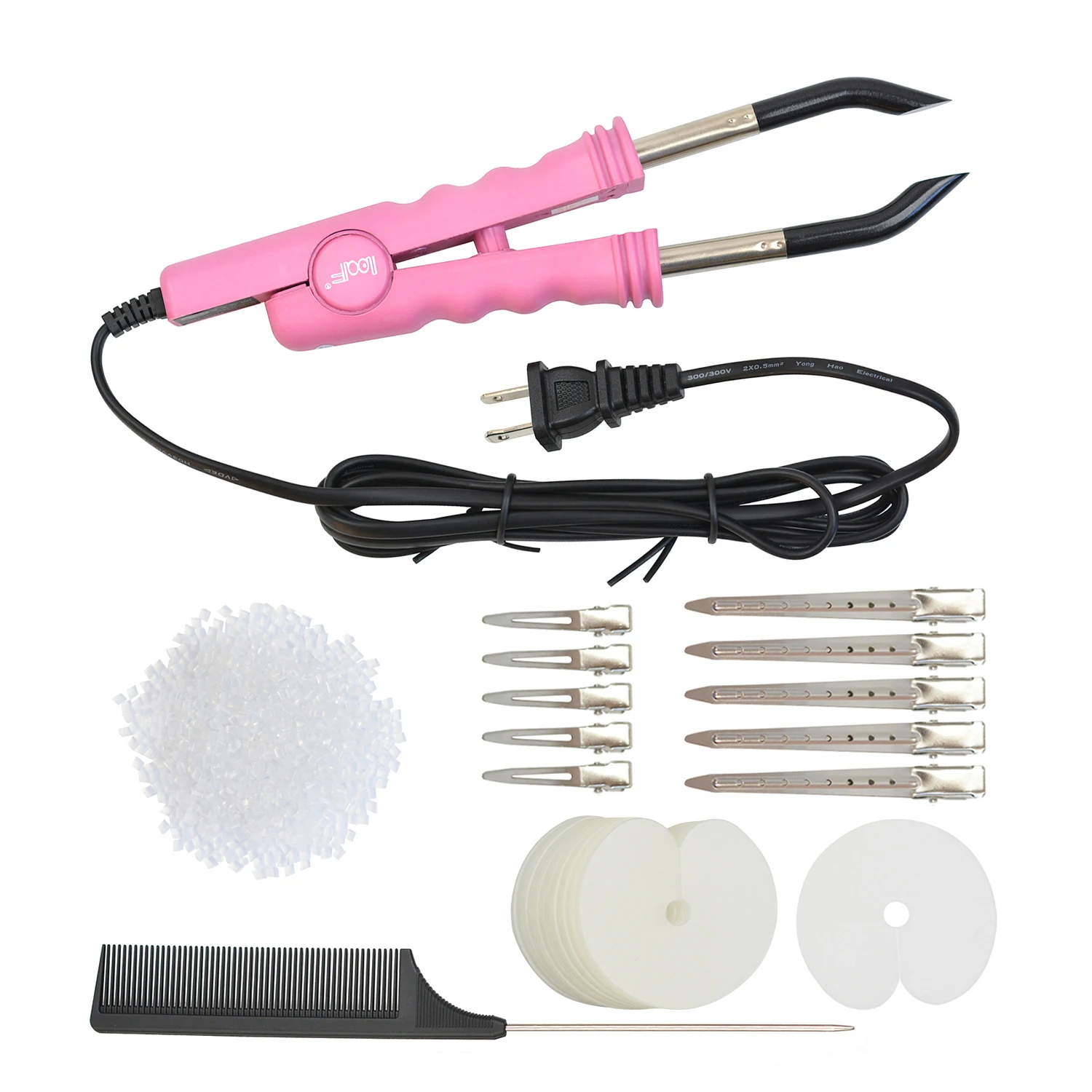 1Pc Heat Iron Connector Hair Extensions Fusion 50g Keratin Beads 50Pcs Single Hole Heat Shield Guards 10Pcs Hair Clips