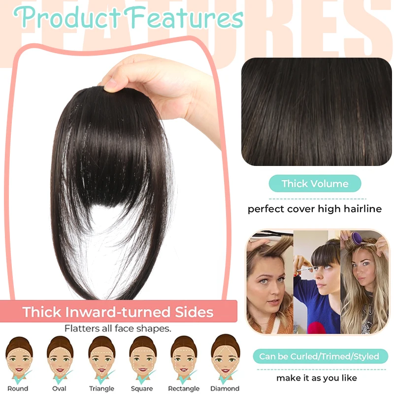 LUPU  Multi Color Hair Clip in Bangs Thick French Clip in Hair Extensions Wispy Fake Hairpieces for Women Fringe with Temples