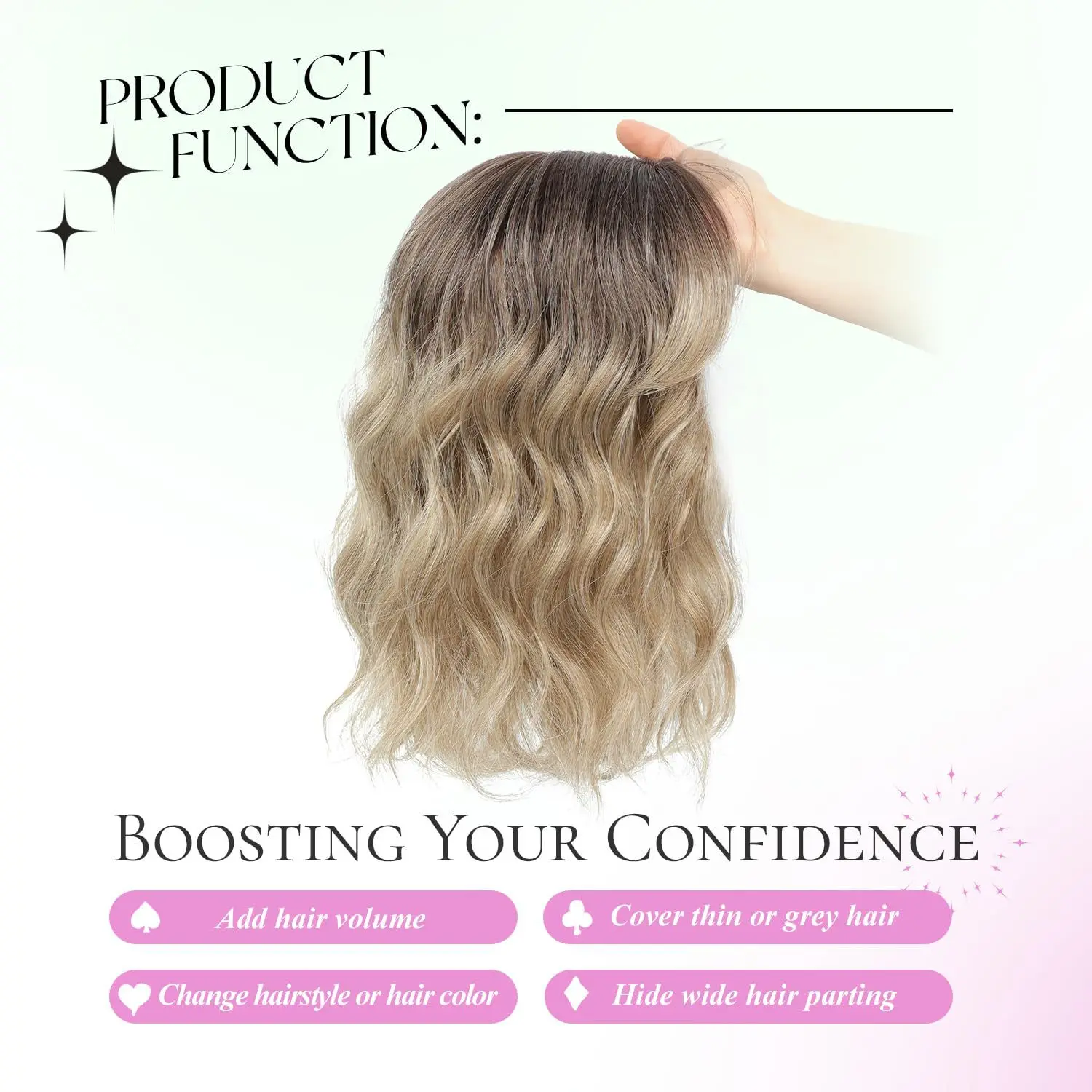 Brown Blonde Ombre Hair Toppers With Bangs 12in Hairline Lace Synthetic Topper Hair Pieces For Women Wavy Topper Hair Extensions