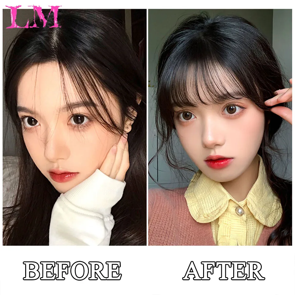 LM Black/Light Brown Clip In Hair Bangs Hairpiece Accessories Synthetic Fake Bangs Clip In Hair Extensions Clip In Hair Pieces