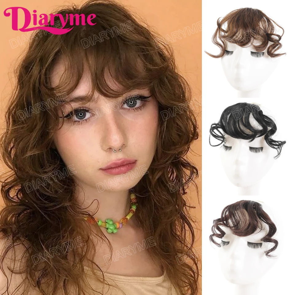Synthetic Wavy Curly Bangs Hair Extensions Clip In Fringe Fake Bangs Wig Hair piece Black Brown Woman Bangs Natural Hair Clip Ba