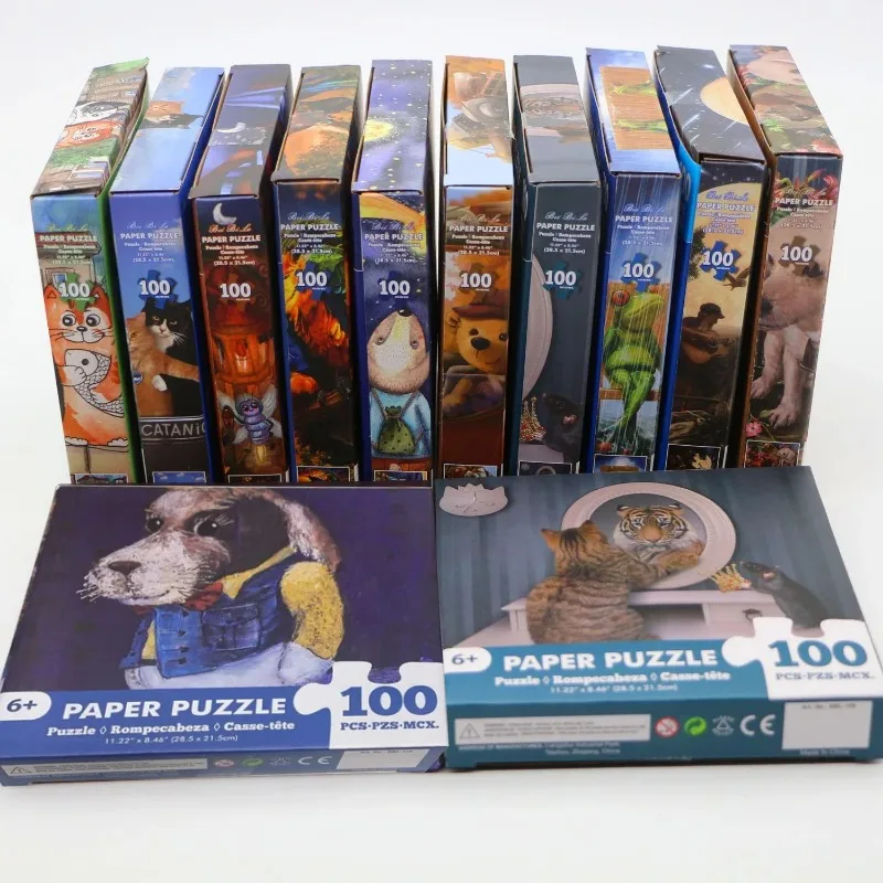 100 Pieces Jigsaw Puzzle Assembling Picture Cartoon Animals Dog Driving Decompression Puzzles Toy Educational Gifts