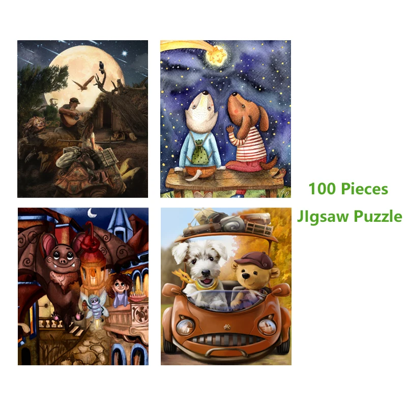 100 Pieces Jigsaw Puzzle Assembling Picture Cartoon Animals Dog Driving Decompression Puzzles Toy Educational Gifts