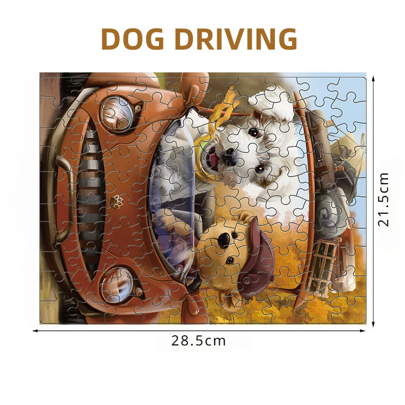 100 Pieces Jigsaw Puzzle Assembling Picture Cartoon Animals Dog Driving Decompression Puzzles Toy Educational Gifts