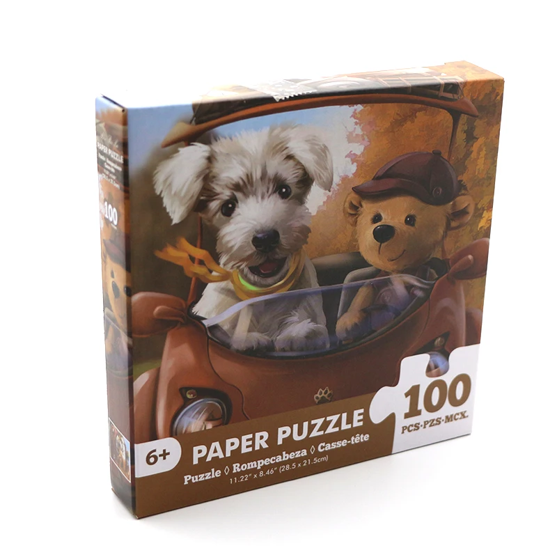 100 Pieces Jigsaw Puzzle Assembling Picture Cartoon Animals Dog Driving Decompression Puzzles Toy Educational Gifts